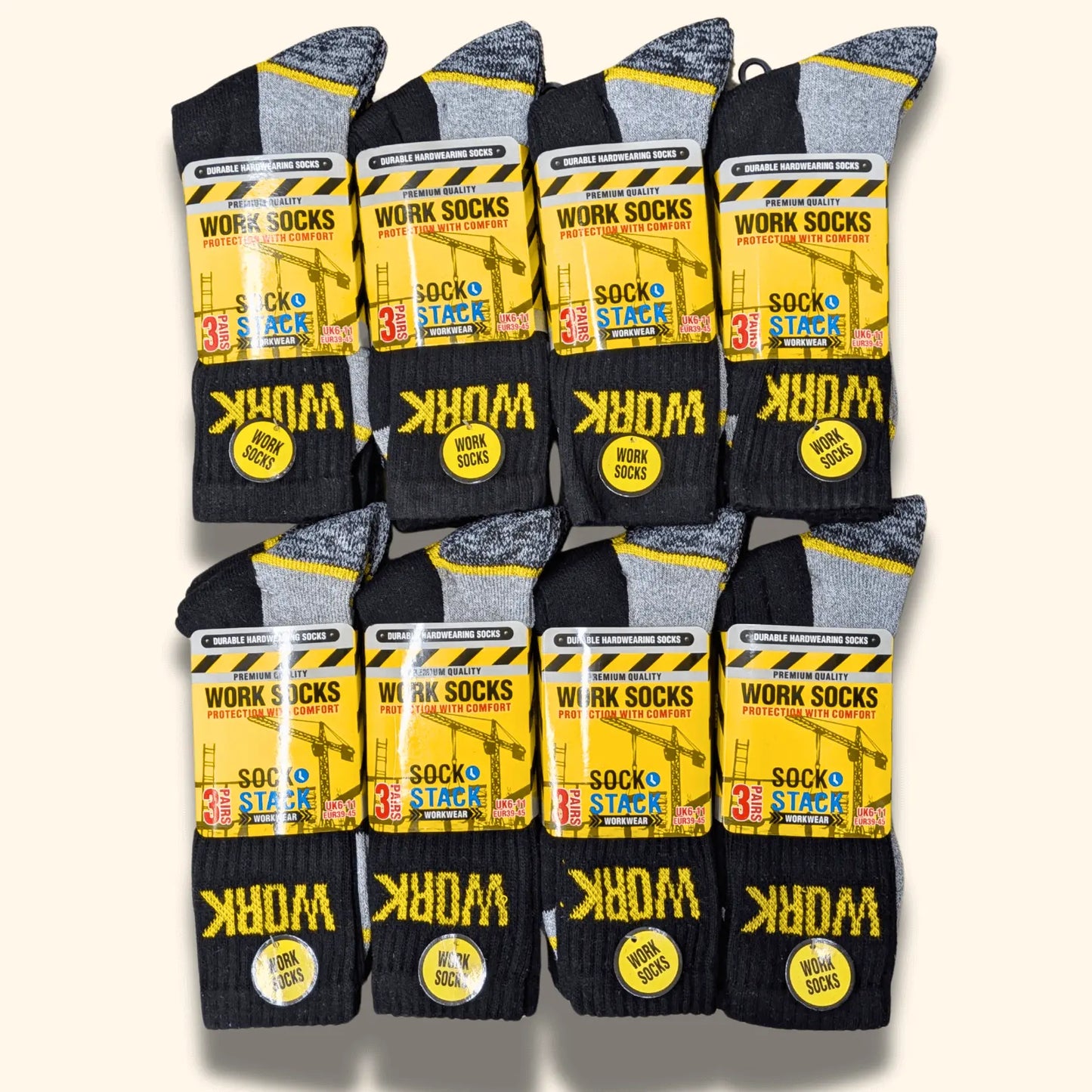 Sock Stack Mens Heavy Duty Work Socks 24 Pairs Cushion Sole Reinforced Toe And Heel Black Boot Socks EU 39-45 UK 6-11 For Construction And Outdoor Use Sock Stack