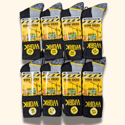 Sock Stack Mens Heavy Duty Work Socks 24 Pairs Cushion Sole Reinforced Toe And Heel Black Boot Socks EU 39-45 UK 6-11 For Construction And Outdoor Use Sock Stack