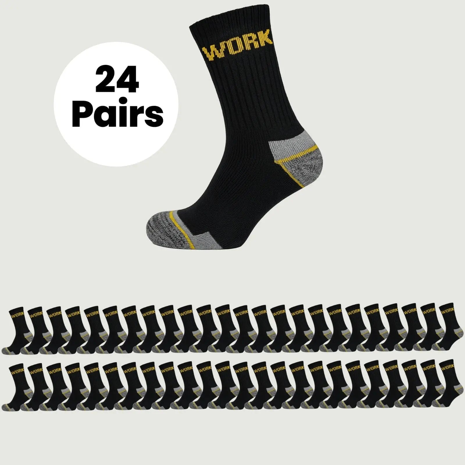 Sock Stack Mens Heavy Duty Work Socks 24 Pairs Cushion Sole Reinforced Toe And Heel Black Boot Socks EU 39-45 UK 6-11 For Construction And Outdoor Use Sock Stack