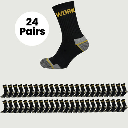 Sock Stack Mens Heavy Duty Work Socks 24 Pairs Cushion Sole Reinforced Toe And Heel Black Boot Socks EU 39-45 UK 6-11 For Construction And Outdoor Use Sock Stack