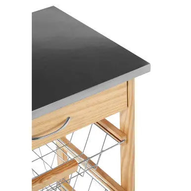 Silver Pinewood Kitchen Trolley with Drawer and Baskets Glenn | Harlow Orsina