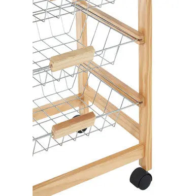 Silver Pinewood Kitchen Trolley with Drawer and Baskets Glenn | Harlow Orsina