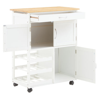 Harlow White 1 Drawer Kitchen Trolley with Bamboo Top and Cupboard