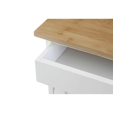 Harlow White 1 Drawer Kitchen Trolley with Bamboo Top and Cupboard