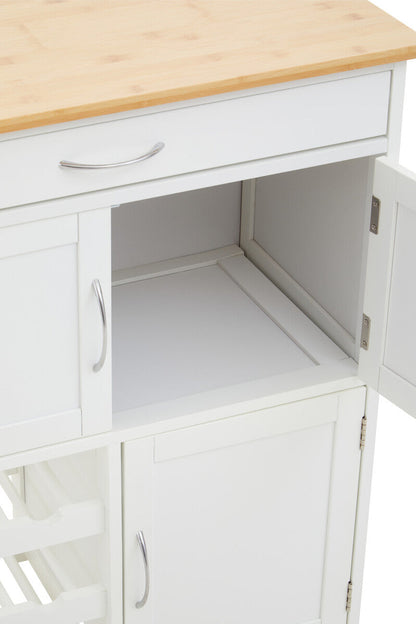 Harlow White 1 Drawer Kitchen Trolley with Bamboo Top and Cupboard