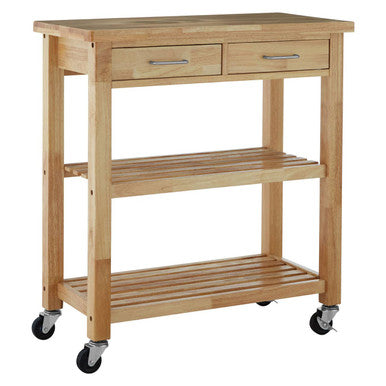 Harlow Natural Tropical Hevea Wood 2 Drawer Kitchen Trolley