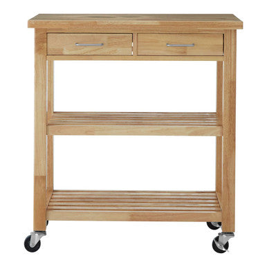 Harlow Natural Tropical Hevea Wood 2 Drawer Kitchen Trolley