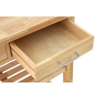 Harlow Natural Tropical Hevea Wood 2 Drawer Kitchen Trolley