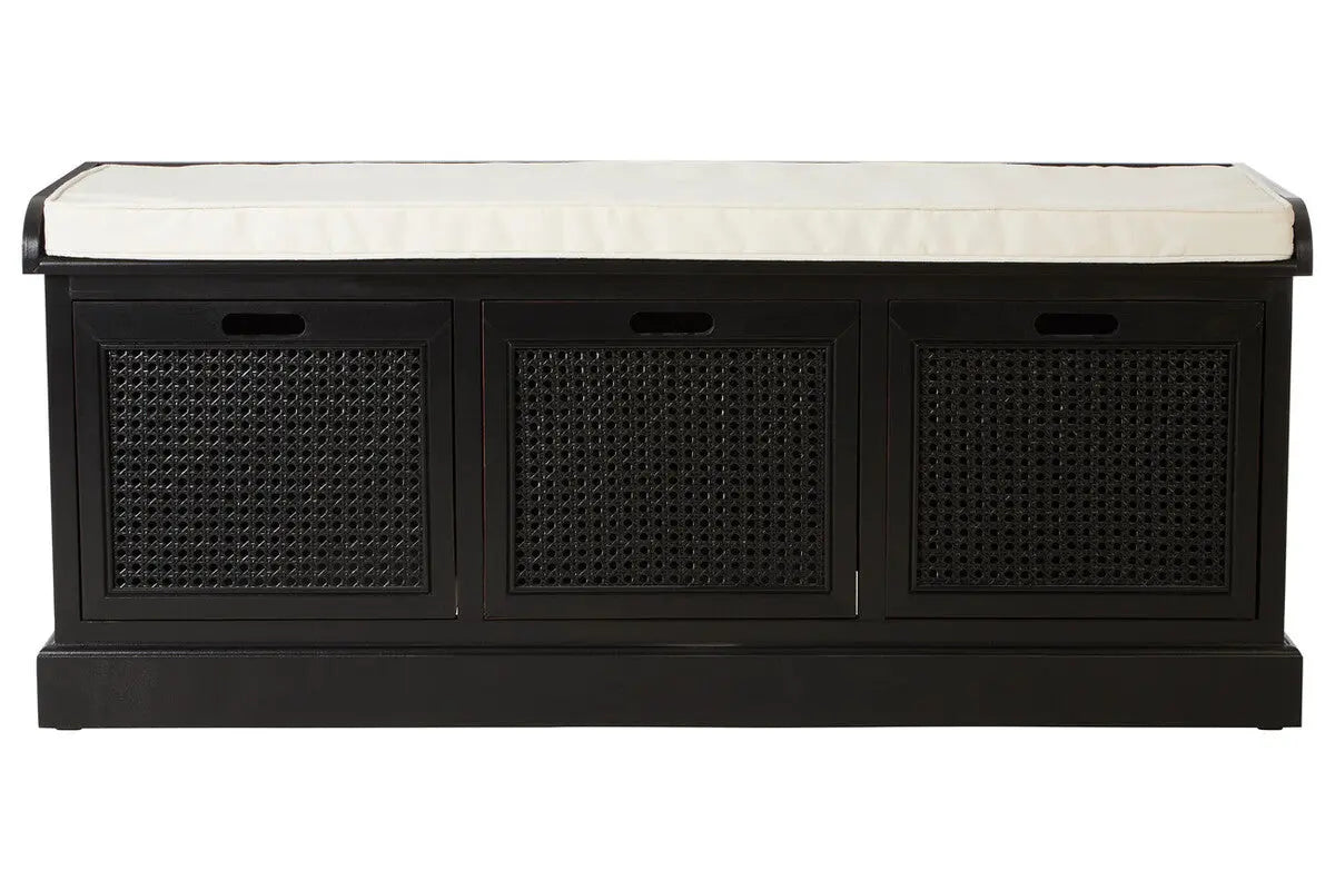 Heritage Black Three Drawer Storage Bench with Cushion Orsina