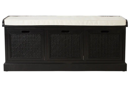 Heritage Black Three Drawer Storage Bench with Cushion Orsina