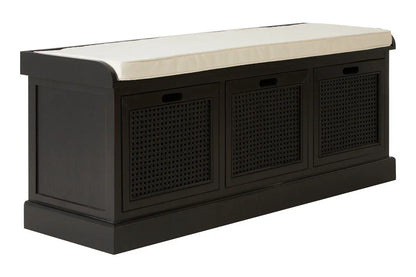Heritage Black Three Drawer Storage Bench with Cushion Orsina