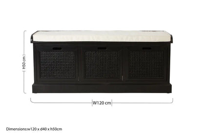 Heritage Black Three Drawer Storage Bench with Cushion Orsina