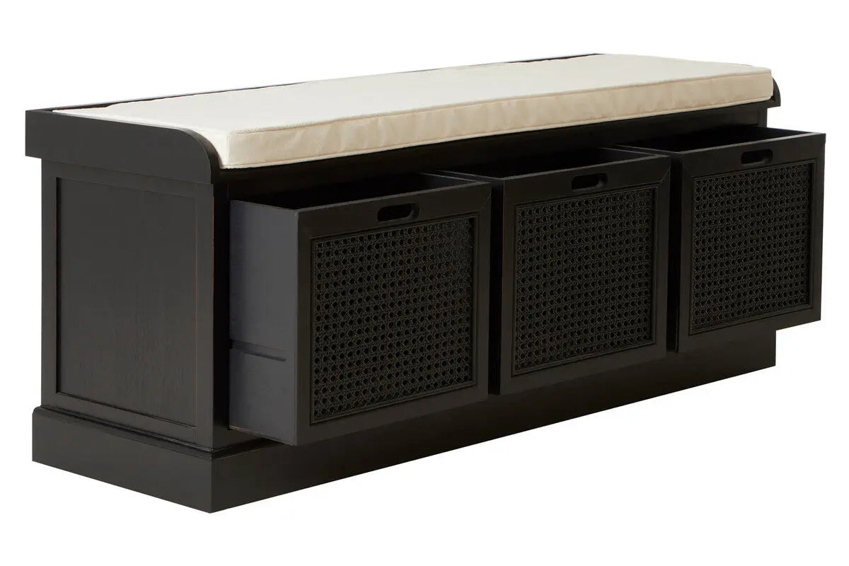Heritage Black Three Drawer Storage Bench with Cushion Orsina