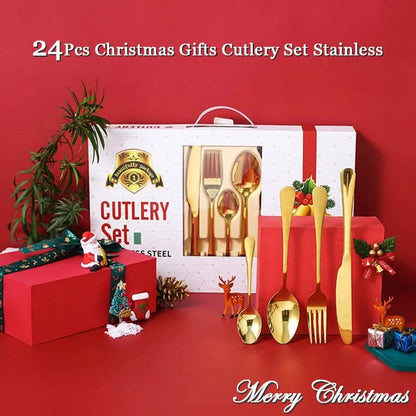 24Pcs Christmas Gifts Cutlery Set in Stainless Steel