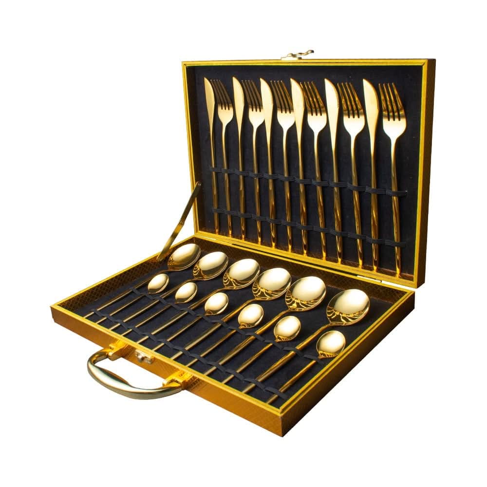 24pcs Gold or Stainless Steel, Boxed Dinnerware Set