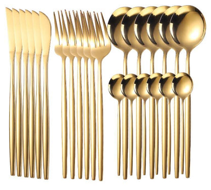 24pcs Gold or Stainless Steel, Boxed Dinnerware Set