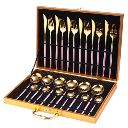 24pcs Gold or Stainless Steel, Boxed Dinnerware Set