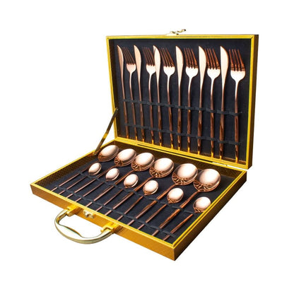 24pcs Gold or Stainless Steel, Boxed Dinnerware Set