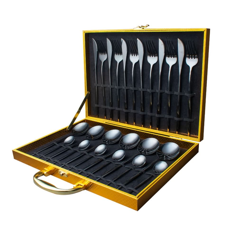 24pcs Gold or Stainless Steel, Boxed Dinnerware Set