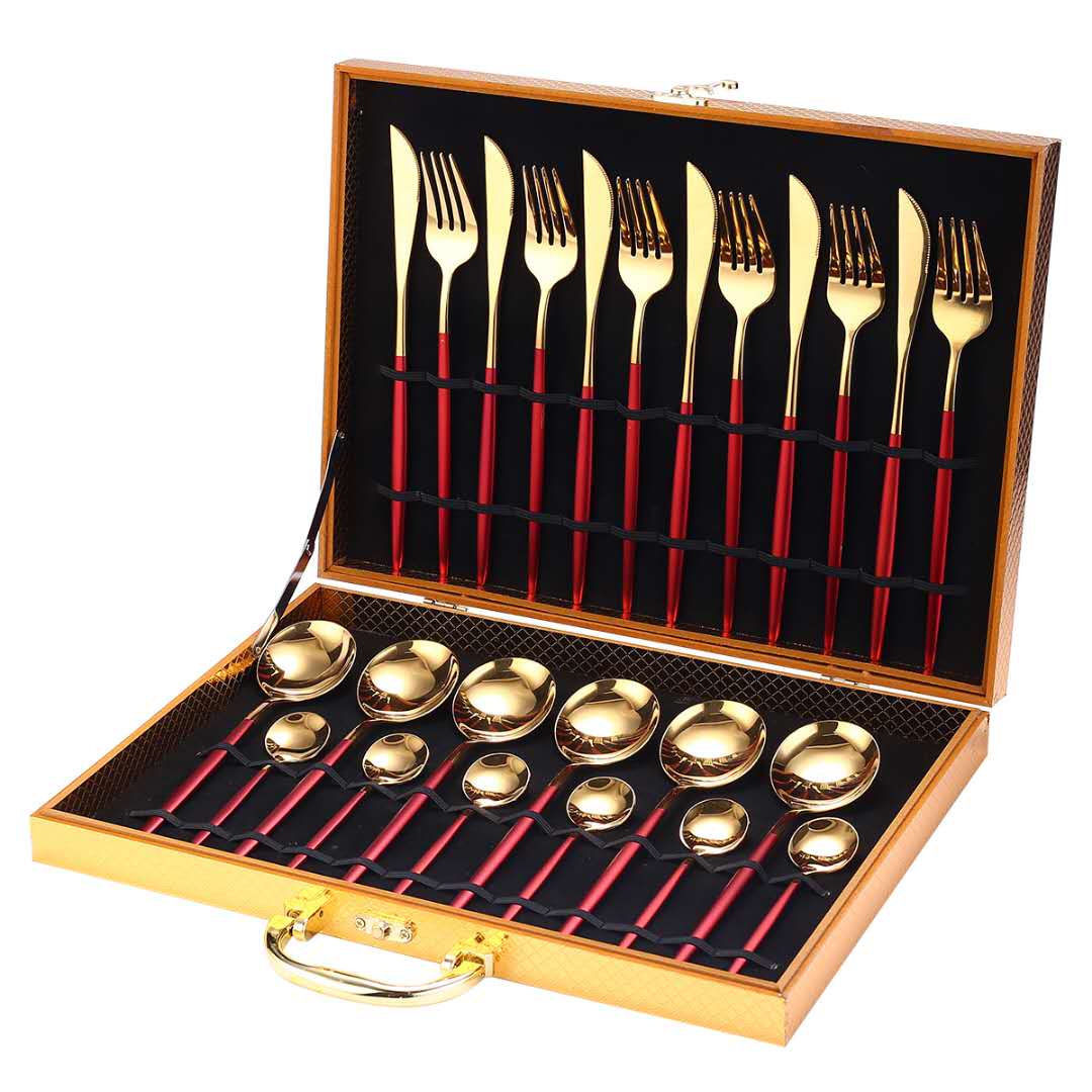 24pcs Gold or Stainless Steel, Boxed Dinnerware Set