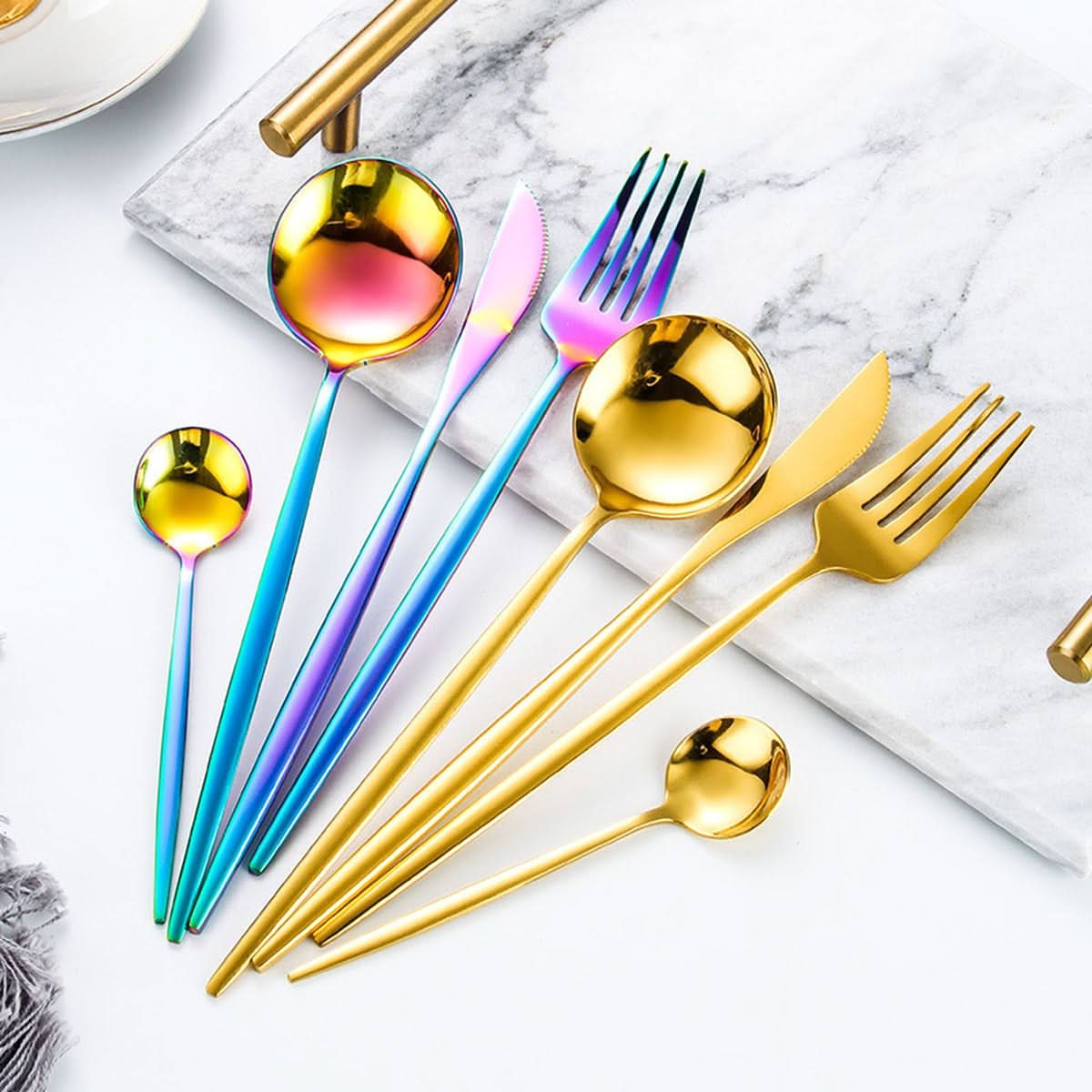 24pcs Gold or Stainless Steel, Boxed Dinnerware Set