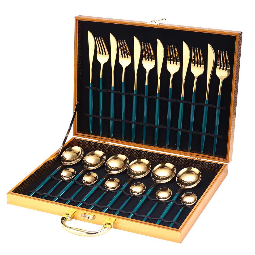 24pcs Gold or Stainless Steel, Boxed Dinnerware Set