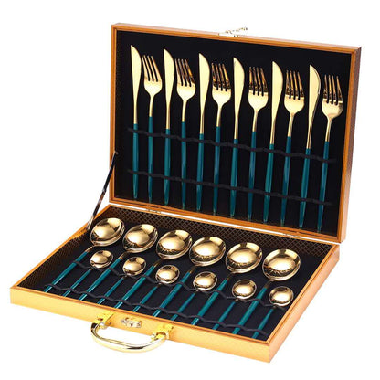 24pcs Gold or Stainless Steel, Boxed Dinnerware Set