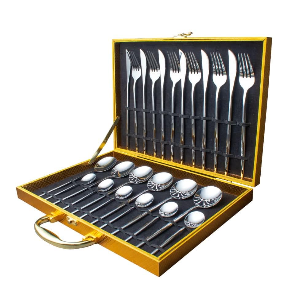 24pcs Gold or Stainless Steel, Boxed Dinnerware Set