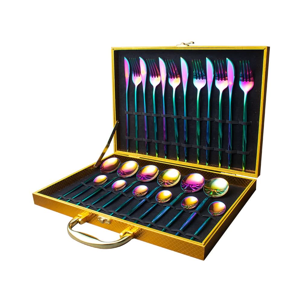 24pcs Gold or Stainless Steel, Boxed Dinnerware Set