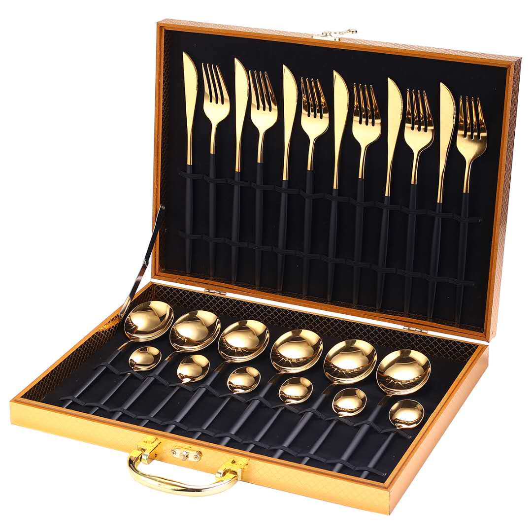 24pcs Gold or Stainless Steel, Boxed Dinnerware Set