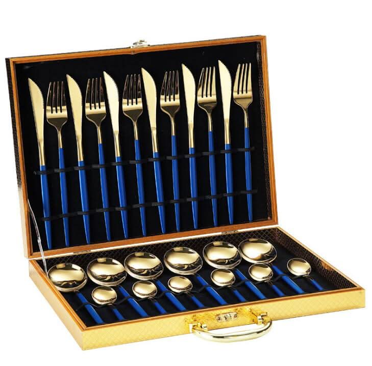 24pcs Gold or Stainless Steel, Boxed Dinnerware Set