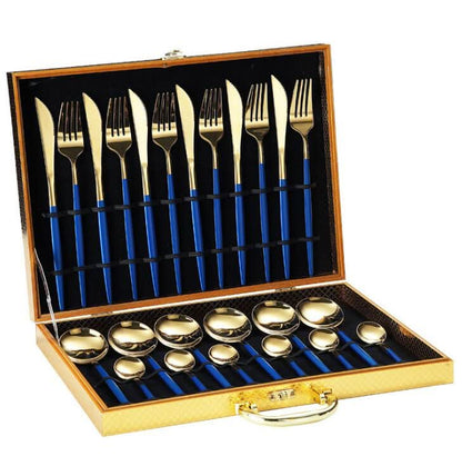 24pcs Gold or Stainless Steel, Boxed Dinnerware Set