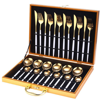 24pcs Gold or Stainless Steel, Boxed Dinnerware Set