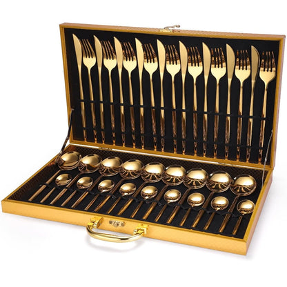 24pcs Gold or Stainless Steel, Boxed Dinnerware Set