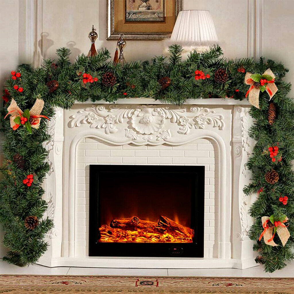 12FT Christmas Garland With Lights Door Wreath Xmas Fireplace Stairs DIY Decor