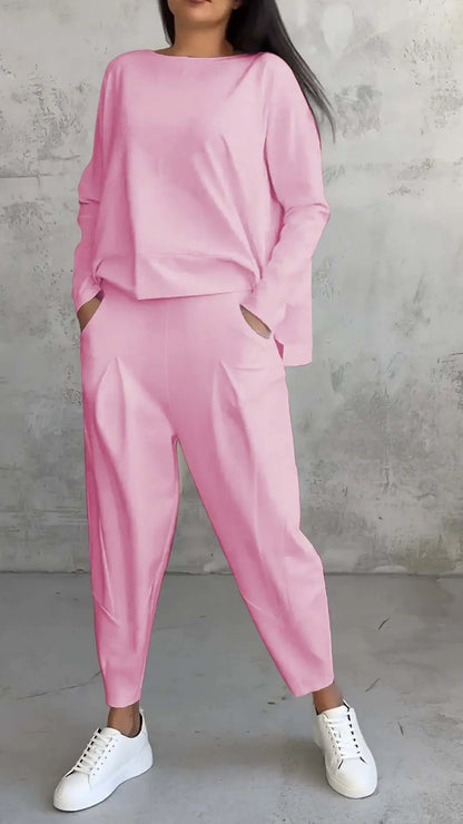 Women's Irregular Suit Long-sleeved Round Neck Top And Loose Harem Pants With Pockets Ins Fashion Trousers Set Women's Clothing Michan Direct