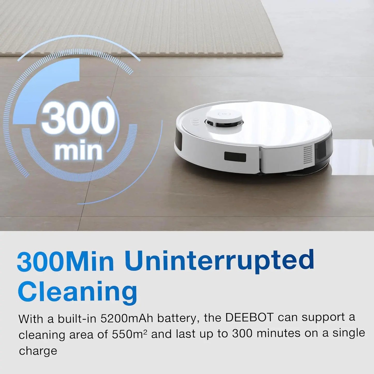 Aspirateur robot ECOVACS DEEBOT N20 avec fonction lavage, 8 000 Pa, autonomie de 300 min, système anti-enchevêtrement