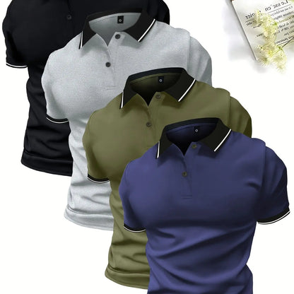 4-Pack Men's Summer Polo Shirts, Solid Color Short Sleeve, Regular Fit, Knit Stretch, Casual Sportswear Tops Kenike