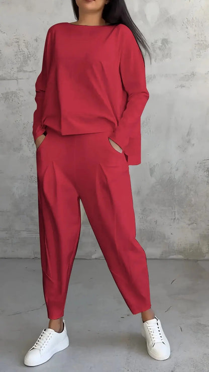 Women's Irregular Suit Long-sleeved Round Neck Top And Loose Harem Pants With Pockets Ins Fashion Trousers Set Women's Clothing Michan Direct