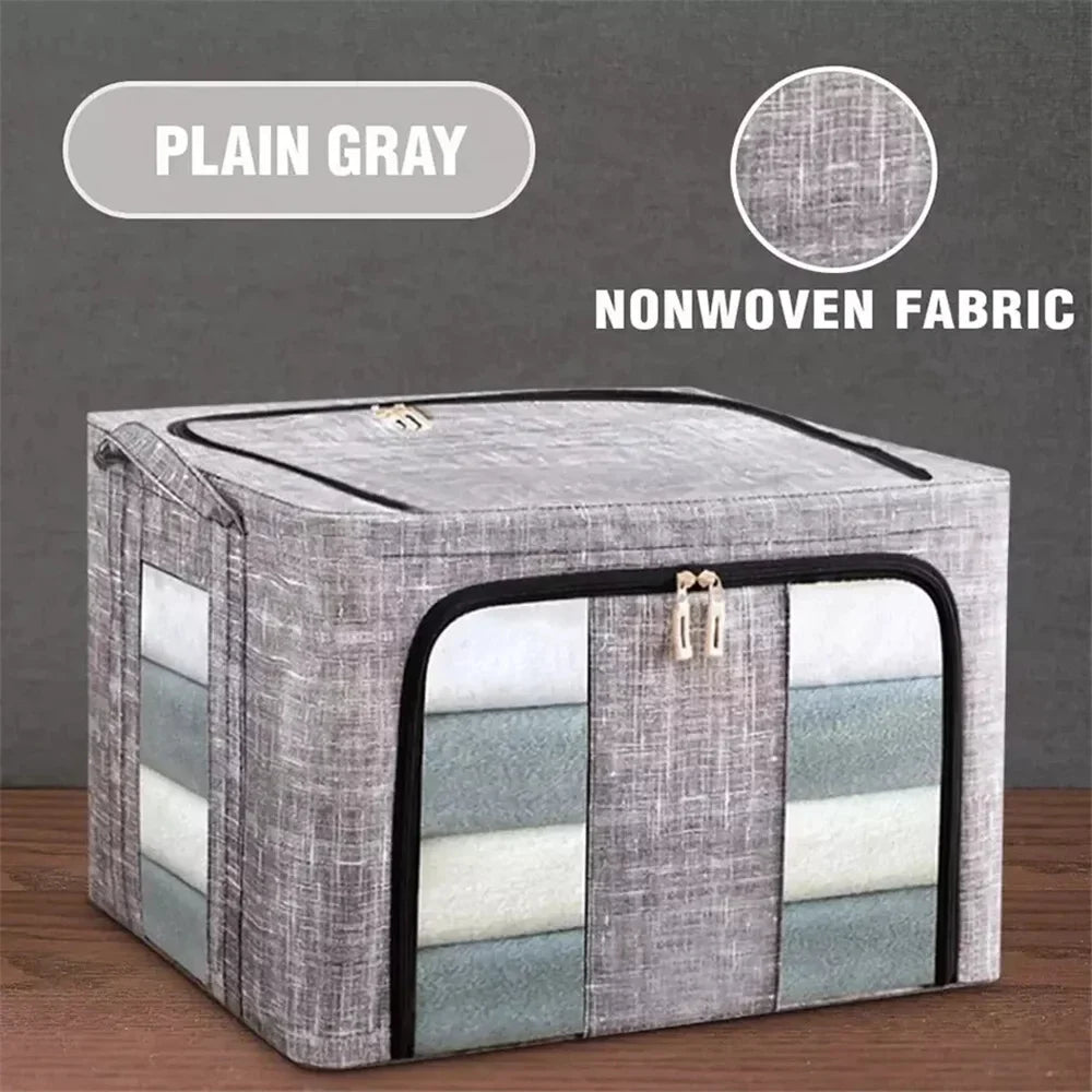 3 Pack Large Grey Home Clothes Storage Box 66L - Foldable Boxes Zipped Organiser