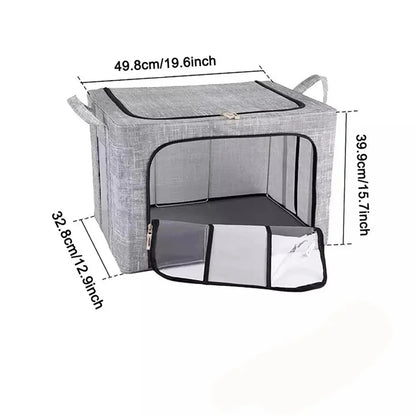 3 Pack Large Grey Home Clothes Storage Box 66L - Foldable Boxes Zipped Organiser