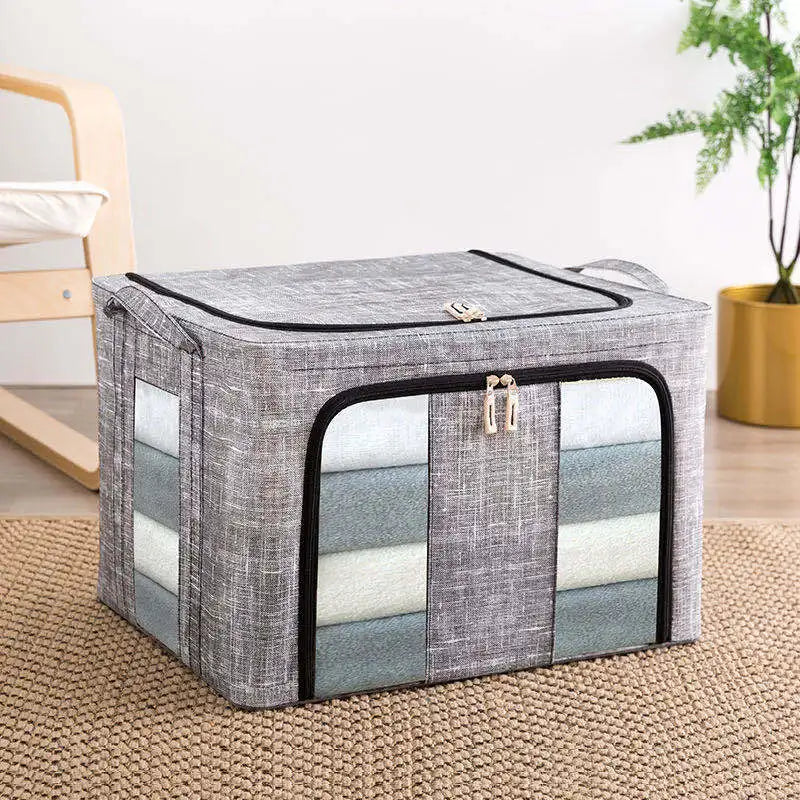 3 Pack Large Grey Home Clothes Storage Box 66L - Foldable Boxes Zipped Organiser
