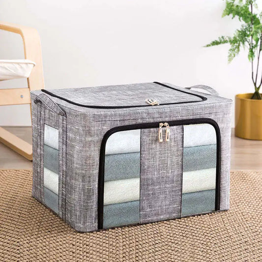 3 Pack Large Grey Home Clothes Storage Box 66L - Foldable Boxes Zipped Organiser
