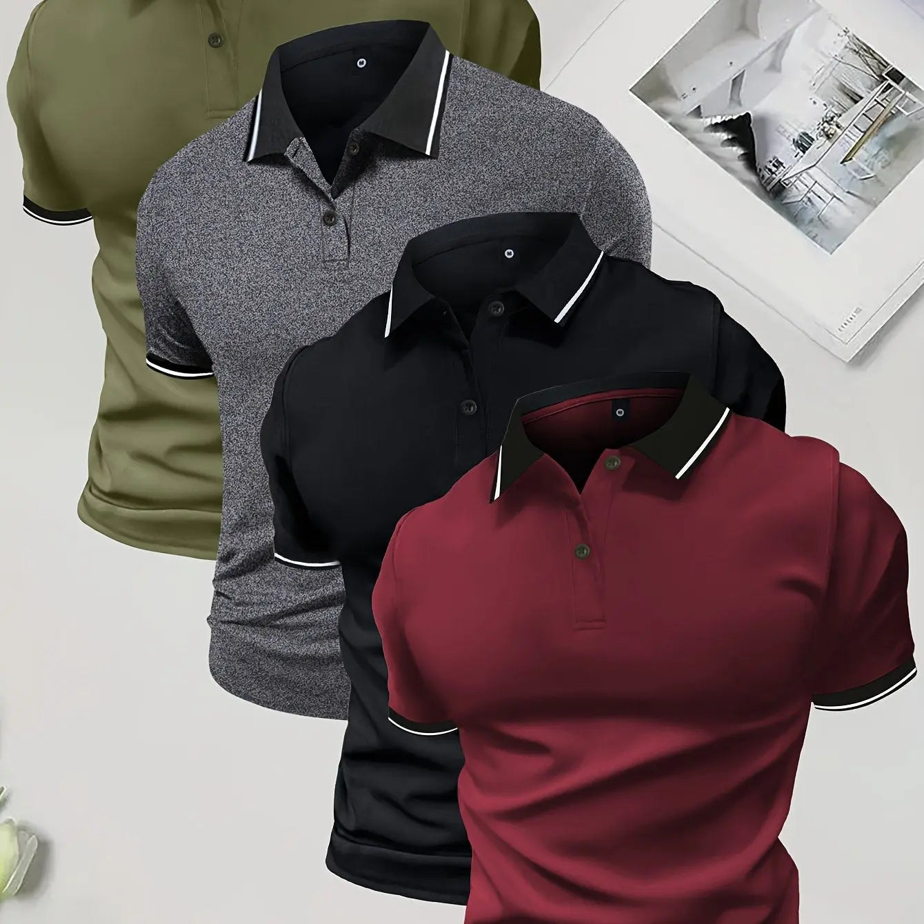 4-Pack Men's Summer Polo Shirts, Solid Color Short Sleeve, Regular Fit, Knit Stretch, Casual Sportswear Tops Kenike