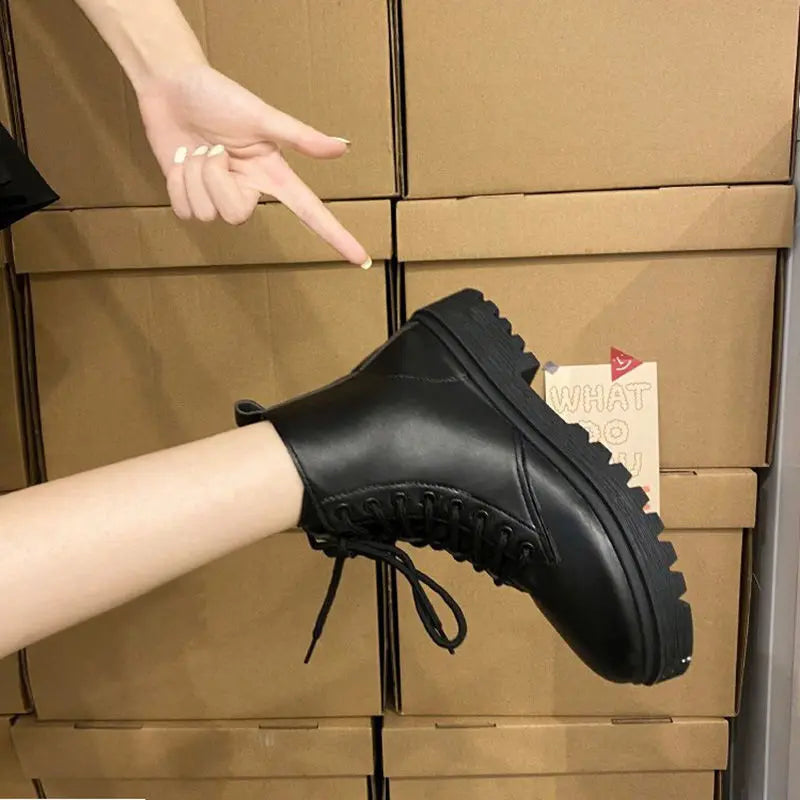 Trendy Korean Black All Match Thick Soled Motorcycle Boots Michan Direct