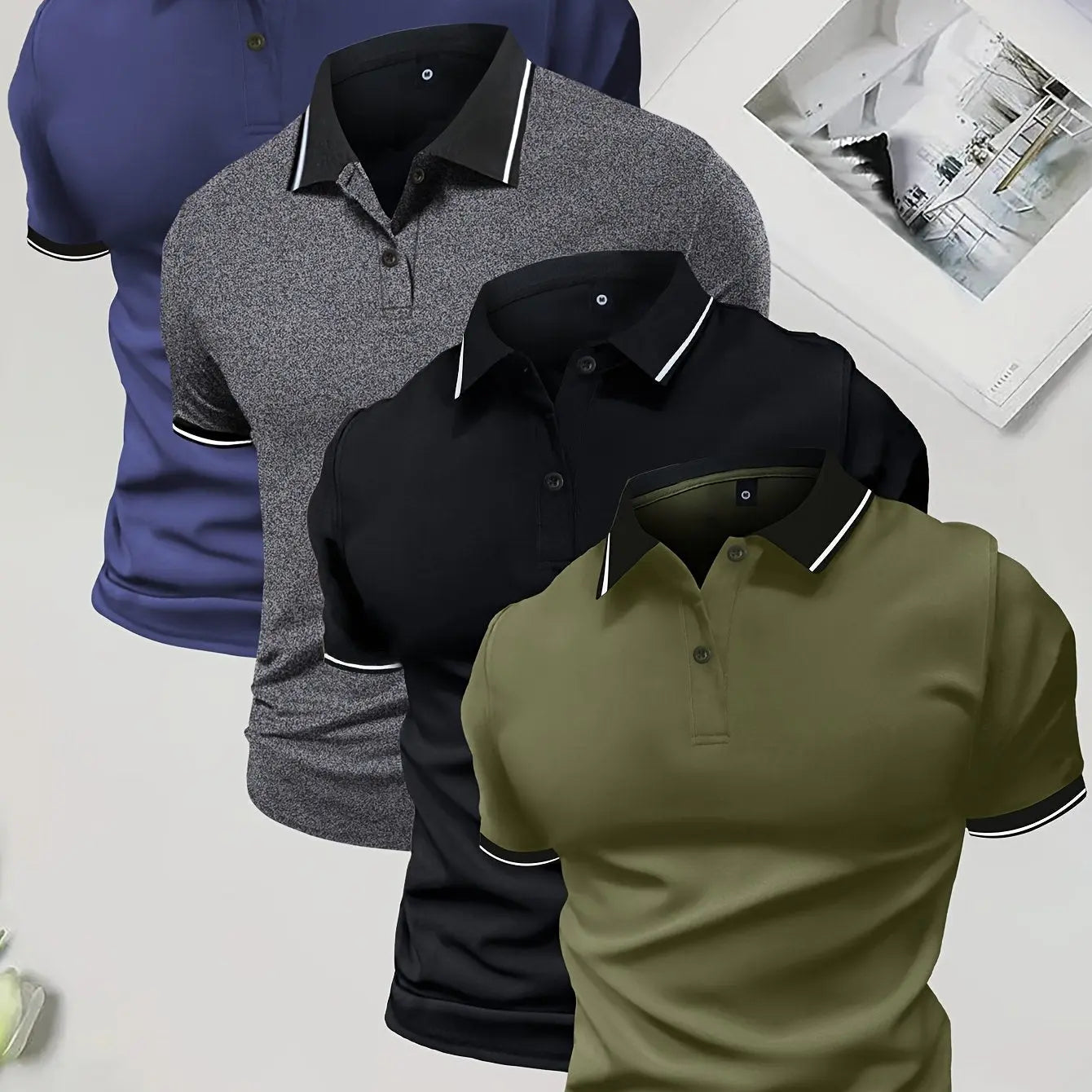 4-Pack Men's Summer Polo Shirts, Solid Color Short Sleeve, Regular Fit, Knit Stretch, Casual Sportswear Tops Kenike