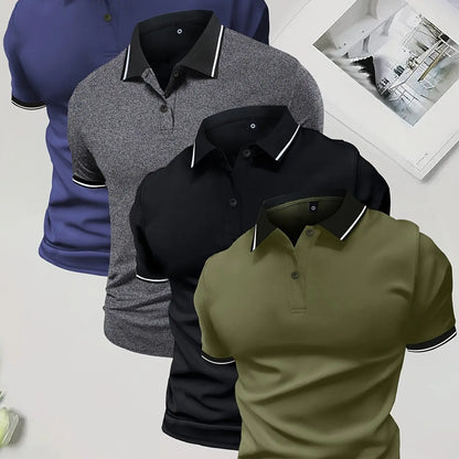 4-Pack Men's Summer Polo Shirts, Solid Color Short Sleeve, Regular Fit, Knit Stretch, Casual Sportswear Tops Kenike
