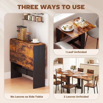 HOMCOM Folding Dining Table, Space-Saving Drop Leaf Kitchen Table for 4-6 People Rustic Brown Wise Galleria