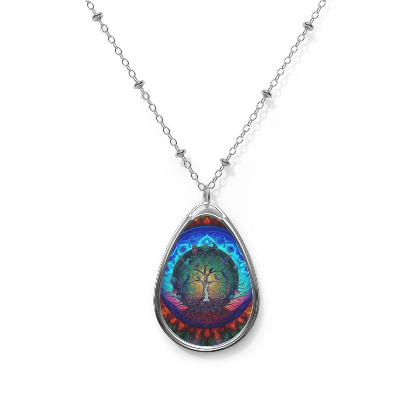 Oval Tree of Life Necklace — Enamel Teardrop Pendant, Spiritual Boho Jewelry Gift Printify