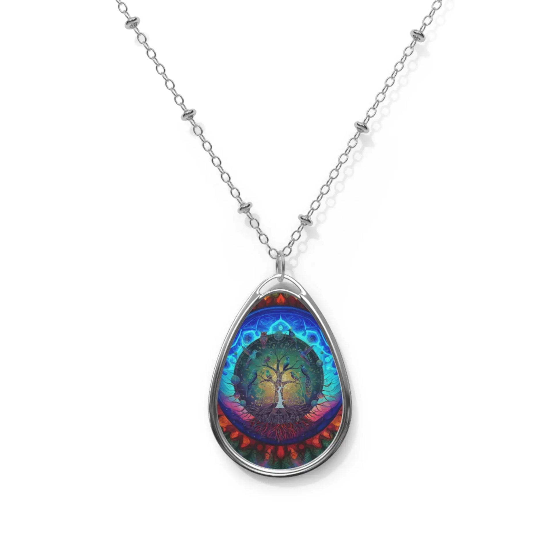 Oval Tree of Life Necklace — Enamel Teardrop Pendant, Spiritual Boho Jewelry Gift Printify